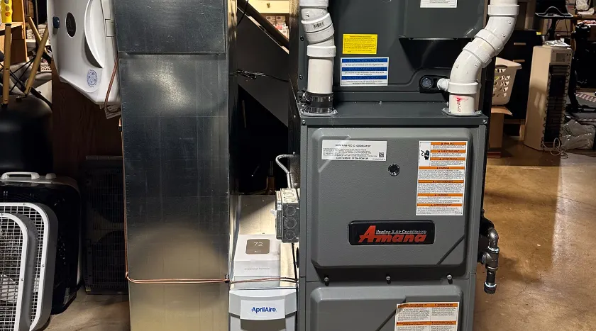 Amana gas furnace and AprilAire air filter installed by Rest Assured HVAC