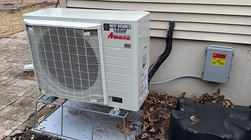 Amana S-Series R-32 heat pump installed by Rest Assured HVAC